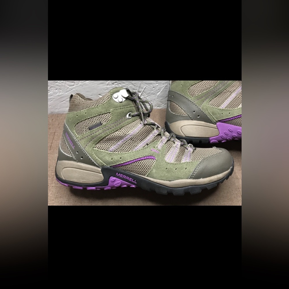 Excellent Merrell Tuskora Mid Women's 9.5 Hiking Boots Waterproof Burnt Olive - Picture 4 of 16